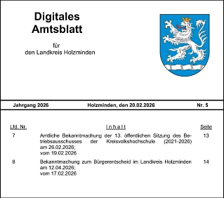 Auszug aus dem Amtsblatt des Landkreises Holzminden vom 20.02.2026 zum Bürgerentscheid am 12.04.2026&nbsp;&copy;&nbsp;Landkreis Holzminden
